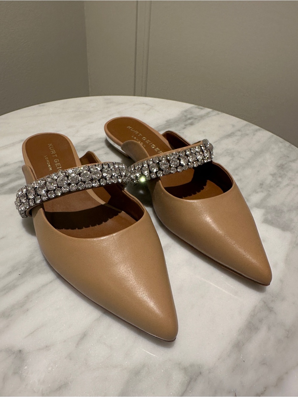 Kurt Geiger Beige Pointed Mule with Crystal Strap